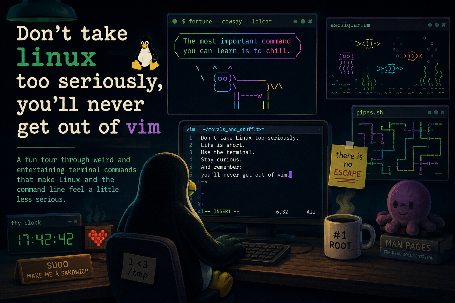 Don't take linux too seriouly, you'll never get out of vim