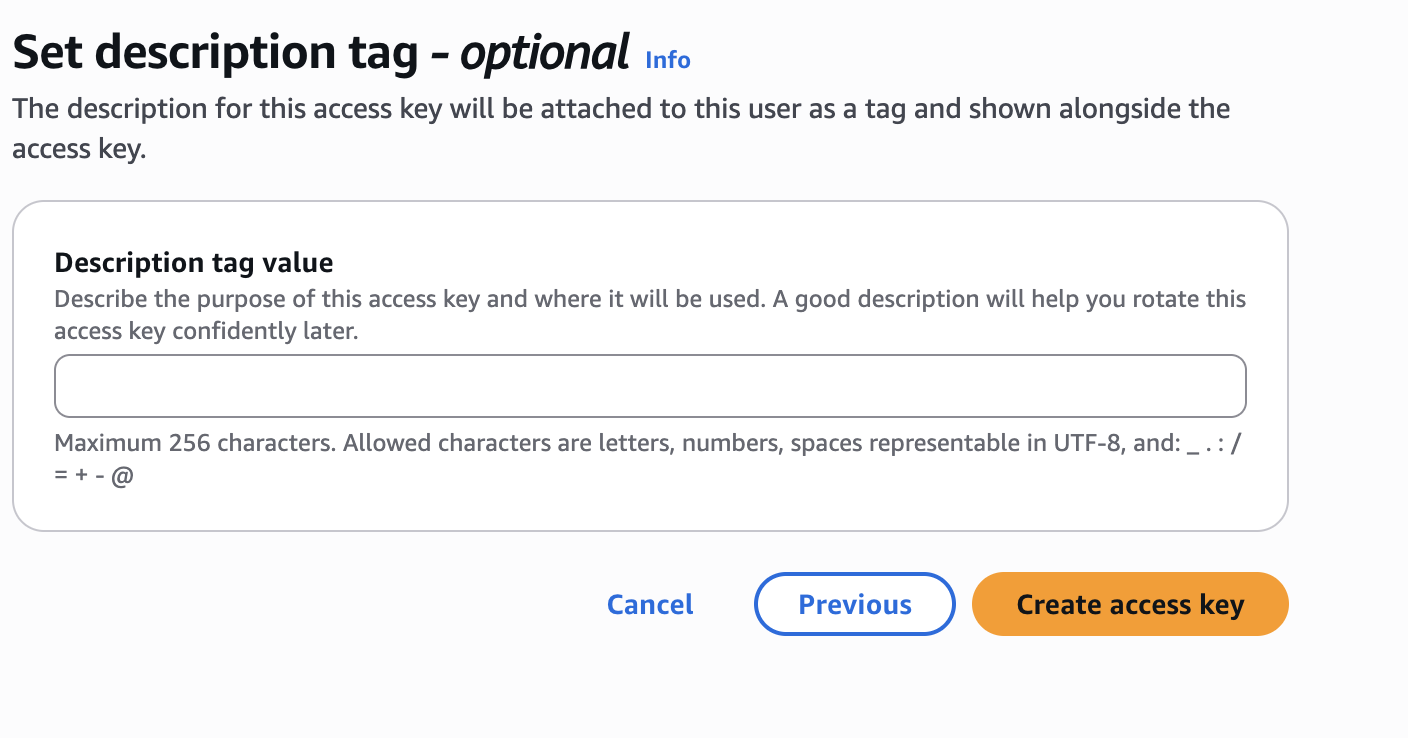 Optional description tag screen for the access key