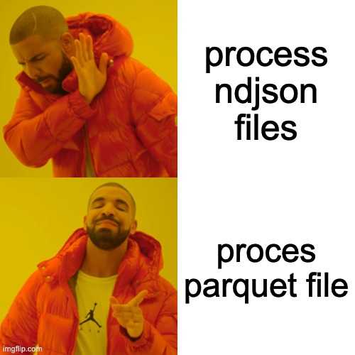 Drake rejecting processing NDJSON files and approving processing Parquet files